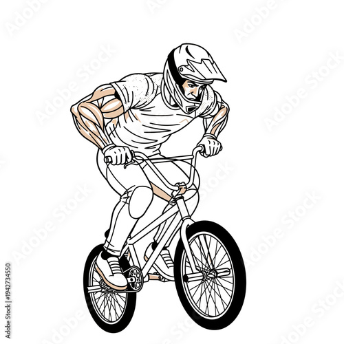 Man carrying goat on bicycle vector illustration isolated white background minimalist design