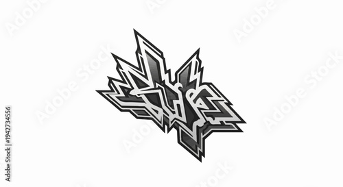 Abstract black and white graffiti-style lettering with sharp edges