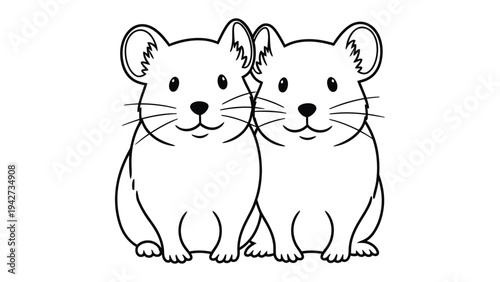 Adorable Hamsters: Two charming hamsters, depicted in a delightful black and white illustration, exude an endearing aura, radiating a sense of friendship and companionship. 