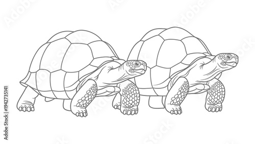 Giant Tortoise Duo: A captivating illustration featuring two majestic giant tortoises, showcasing their ancient shells and textured skin, symbolizes resilience and longevity.