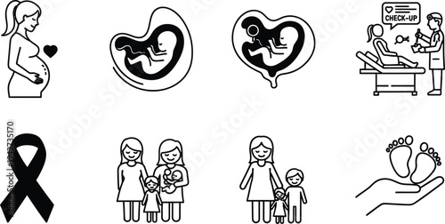 Maternity and Pregnancy Care Icon Set with Newborn Baby and Family Vector