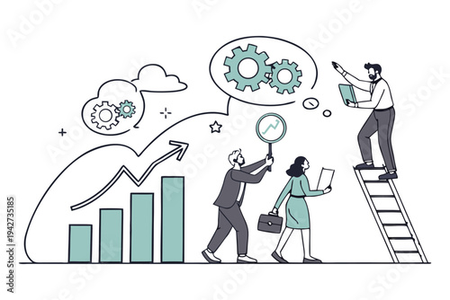 Professional business team managing time and tasks with gears,
Professional Human Resources Illustration.
clock, calendar, and checklist. 
Concept of effective planning, productivity, 
Efficiency at w