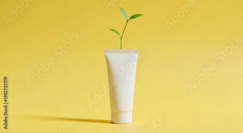 eco friendly cosmetic tube with green plant