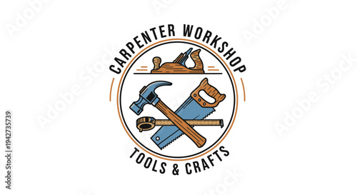 Carpentry Tools Emblem with Hammer and Saw.