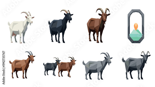 Geometric low poly goats collection with modern origami design elements