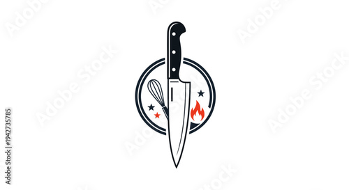 Chef Knife Illustration with Black Handle.