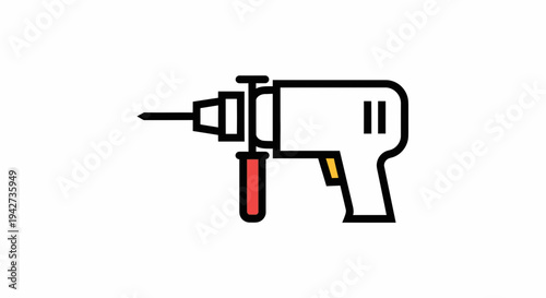 Electric Drill Tool Simple Line Art.