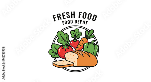 Fresh Food Illustration with Vegetables and Bread.