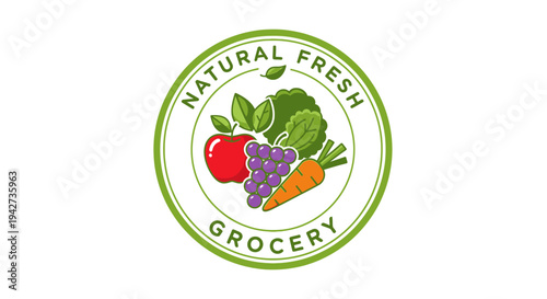 Fresh Grocery Logo with Vegetables Fruits.