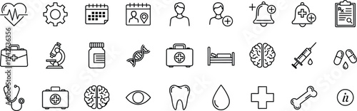 Medical Icon Set Outline Vector for Healthcare Dashboard and Hospital Apps