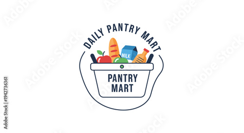 Pantry Mart Grocery Shopping Basket Logo Design.