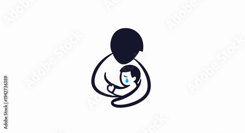 Abstract depiction of comfort for a crying child held by an adult