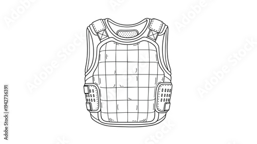 Detailed outline of a tactical vest on a clean white background