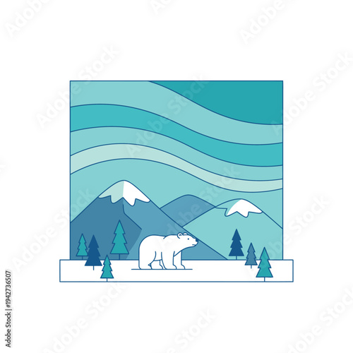 Polar Bear Walking in Snowy Landscape.