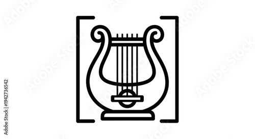 Simple Line Drawing of a Lyre.