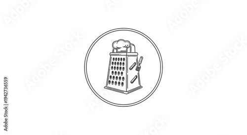 Simple Line Drawing of Cheese Grater Icon.