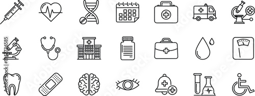 Professional Medical Icons and Healthcare Science Symbols Set