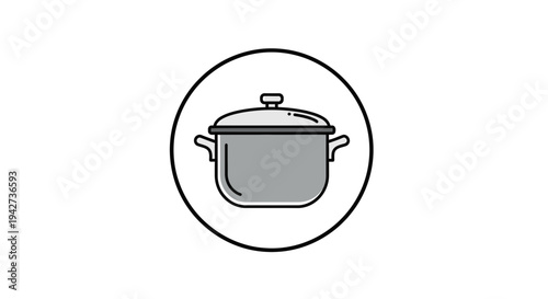 Simple Line Drawing of Saucepan with Lid.