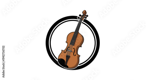 Violin Illustration with Black Circle Frame.