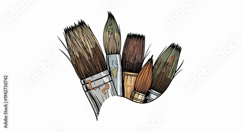 Assortment of artist paintbrushes with textured bristles