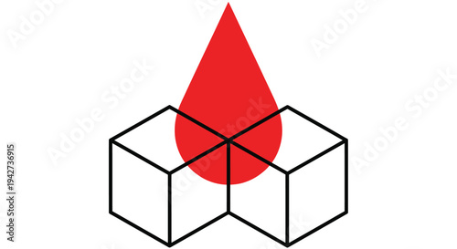 Conceptual vector illustration showing a red blood drop with two sugar cubes for medical design