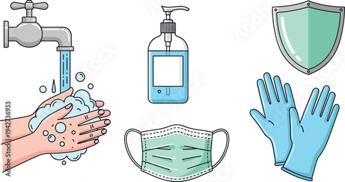 Hygiene Prevention and Health Protection With Face Mask and Hand Washing Icon