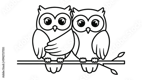 Pair of Owls Perched: A delightful pair of owls, with their big eyes, serenely perched on a tree branch, embodying wisdom and tranquility. Perfect for educational resources and nature-themed projects.