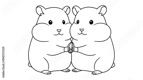 Hamster Duo Coloring Page: A delightful coloring page featuring two adorable hamsters clutching a sunflower seed, inviting creativity and relaxation.