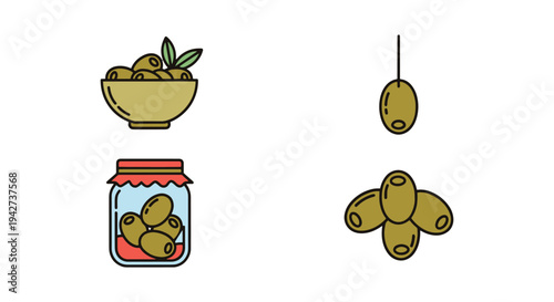 Marinated Olives Line art abstract color concept vector