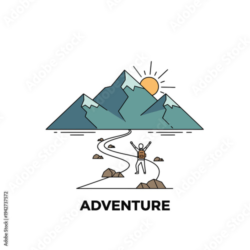 Man celebrating reaching mountain summit adventure.