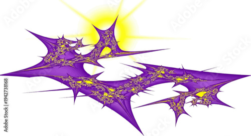 Abstract fractal with purple spikes and yellow inner texture against bright light