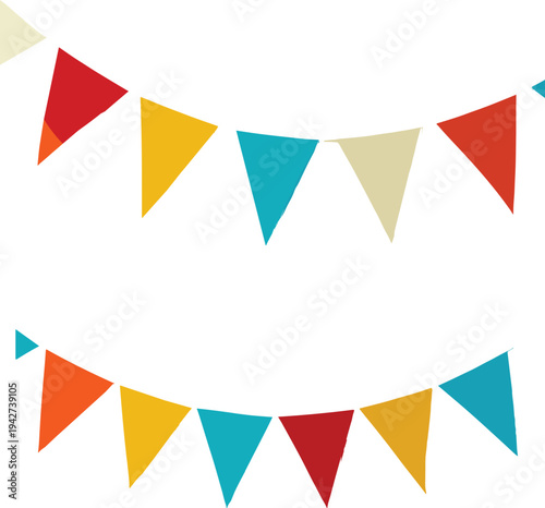 Colorful triangular bunting flags garland set isolated on white background, festive decoration elements for party, celebration, birthday, wedding, holiday, and  triangular bunting flags garland   