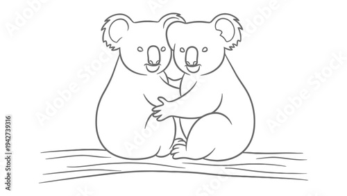 Koala's Embrace: Two adorable koalas sharing a loving moment, embracing each other with tenderness and affection. capturing the beauty of companionship and love.