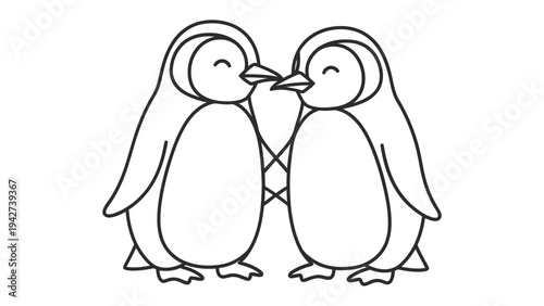Penguin Embrace: Capturing the essence of love and connection, this image depicts two adorable penguins sharing an intimate moment, their beaks gently touching in a gesture of affection.