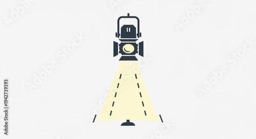 Spotlight shines bright light on empty stage with yellow beam and black lines