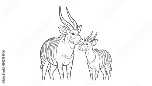 Parental Bond: A tender moment captured between a mother and calf, the drawing highlights their bond, a beautiful depiction of care and connection.