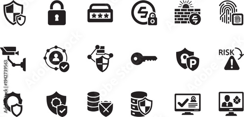 Cybersecurity and Data Protection Glyph Icon Set