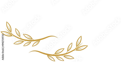 Abstract golden branches with leaves on a white background, elegant design