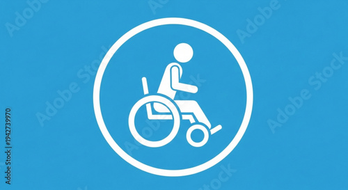 Disability accessibility symbol with a person in a wheelchair on blue background for inclusivity and handicap access