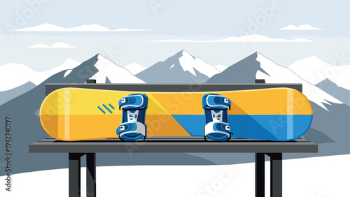 Vibrant snowboard adventure scene with mountain backdrop