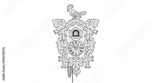 Elegant cuckoo clock design with intricate details and leaf accents