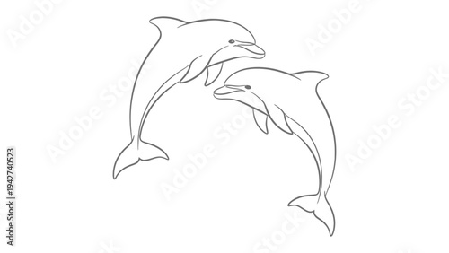 Dolphin Duo: Two playful dolphins frolic, captured in a simple yet elegant sketch, creating a sense of joy and the beauty of marine life.