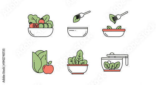 Low Calorie Salad Line art minimal geometric abstract color illustration