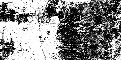 Abstract black and white grunge background vector featuring a vintage ink splatter pattern with a dirty paint spray texture and a decorative floral border design on stained paper