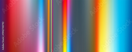Abstract chrome hologram with vibrant gradient background. Fluid iridescent foil creates pearlescent light patterns in pink, green, yellow hues for futuristic poster templates. Vector illustration.