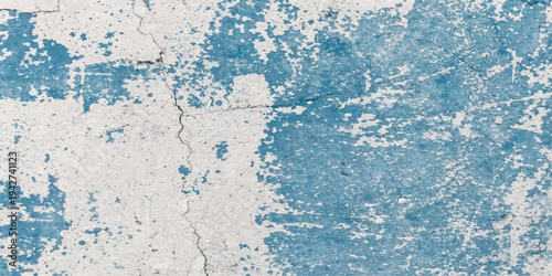 A rough blue painted wall with a grunge texture and cold ice patterns creates an old material backdrop for winter art design