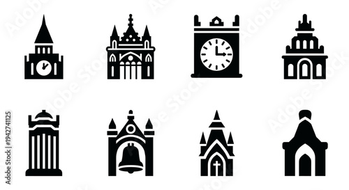 Iconic architecture: monuments and buildings silhouette icons set