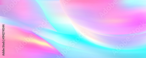 Abstract 3D wave background in pink gradient with holographic foil texture, iridescent chrome effects, and soft pastel colors for modern design templates. Vector illustration.