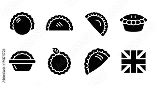 Assorted british pies icons set: flat design collection of traditional pastry designs