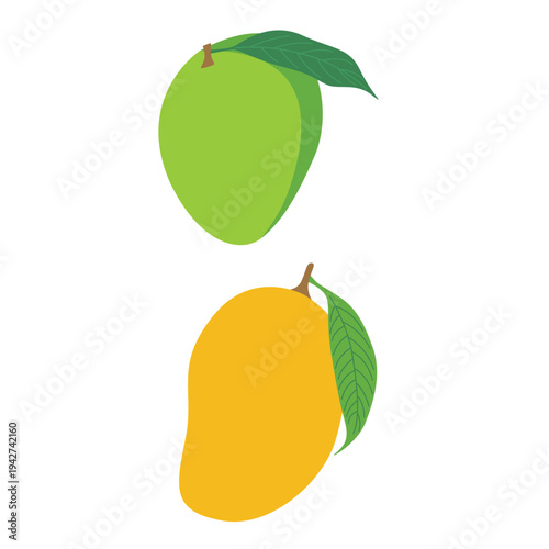 Fresh ripe pears with green leaves and an apple placed together, showing healthy organic fruit isolated on a white background